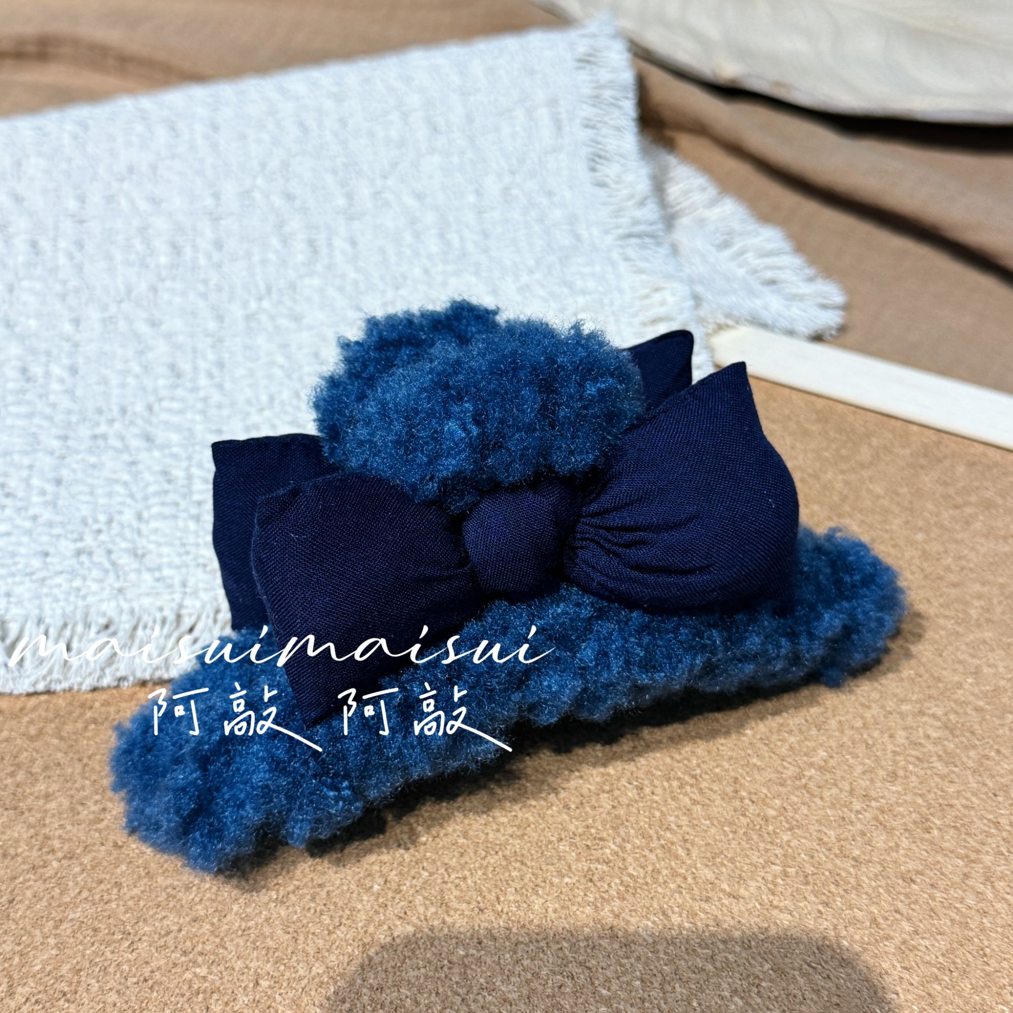 【阿敲】A2501~13CM韩国秋冬植绒充棉蝴蝶结羊羔毛绒发夹-麦穗头饰