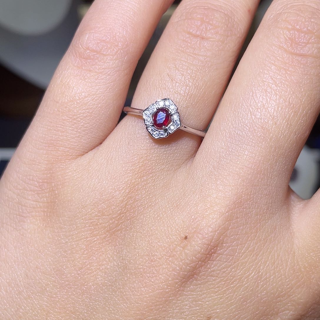 红宝石戒指银S925镶嵌