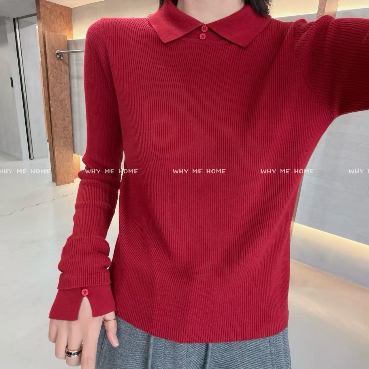 【老钱POLO领毛衣】欧货两粒扣老钱风显瘦百搭Polo翻领毛衣20988