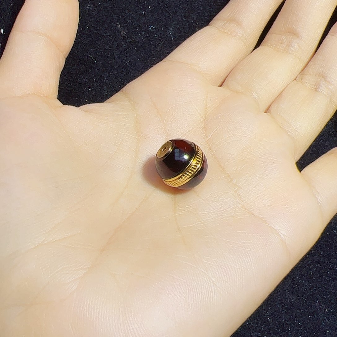 蓝珀珠宝奇石银S925镶嵌红蓝12mm汉堡珠