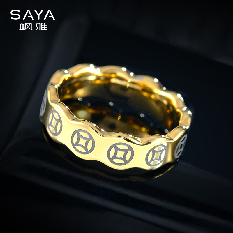 飒雅 钨合金戒指 【钱串】男士铜钱戒指爆款男指环百搭对戒尾戒j371