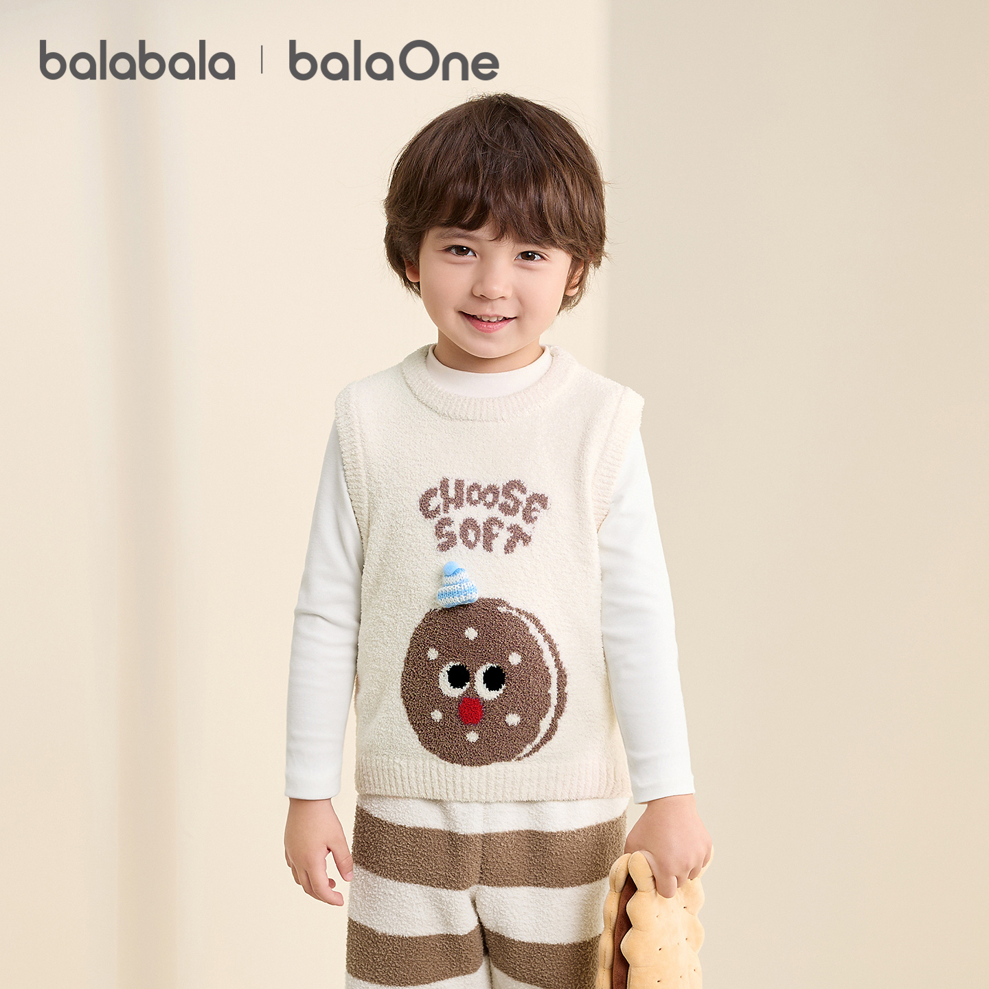 【balaOne】巴拉巴拉童装儿童马甲2025冬季半边绒内搭保暖小背心