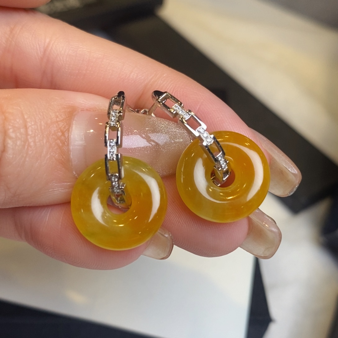 翡翠耳饰18K金镶嵌甜甜圈