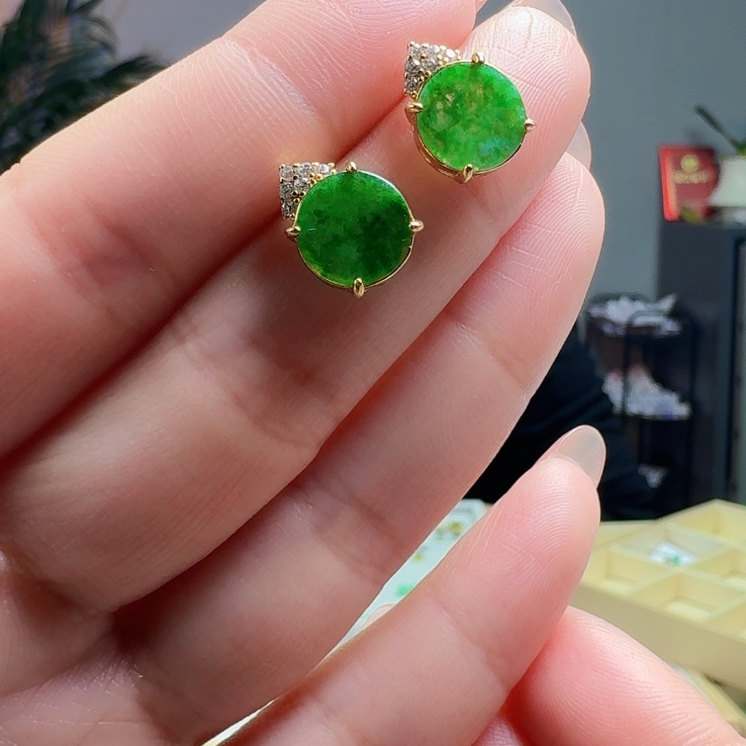 翡翠耳饰银S925镶嵌天然