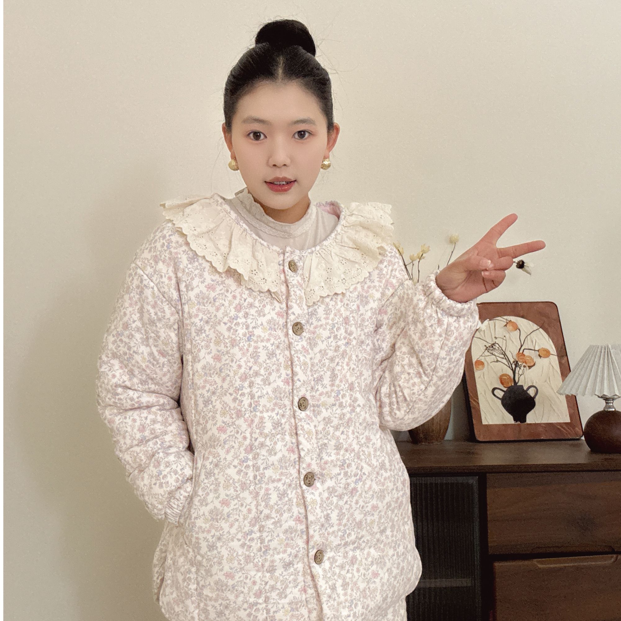 新疆棉【法式梦境】套装300g棉衣棉服家居服加厚保暖冬季