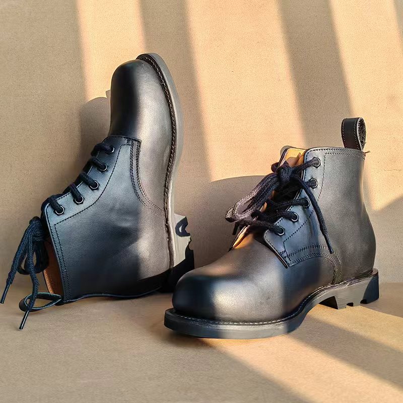 新年份3516高腰单皮鞋头层牛皮黑色百搭高帮