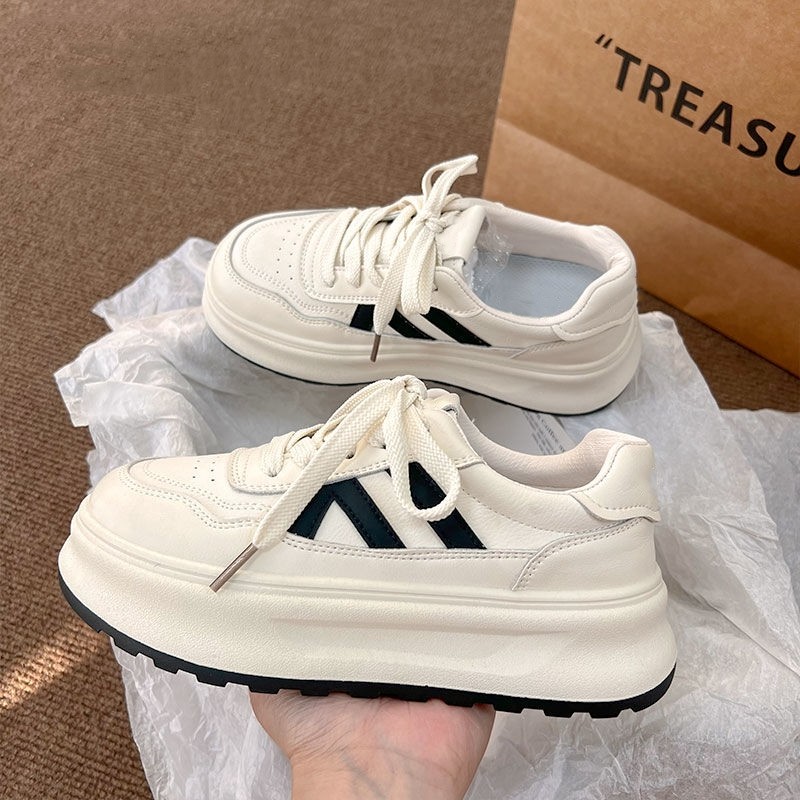 网红小白鞋女款2025新款春季厚底增高鞋子百搭休闲板鞋运动面包鞋