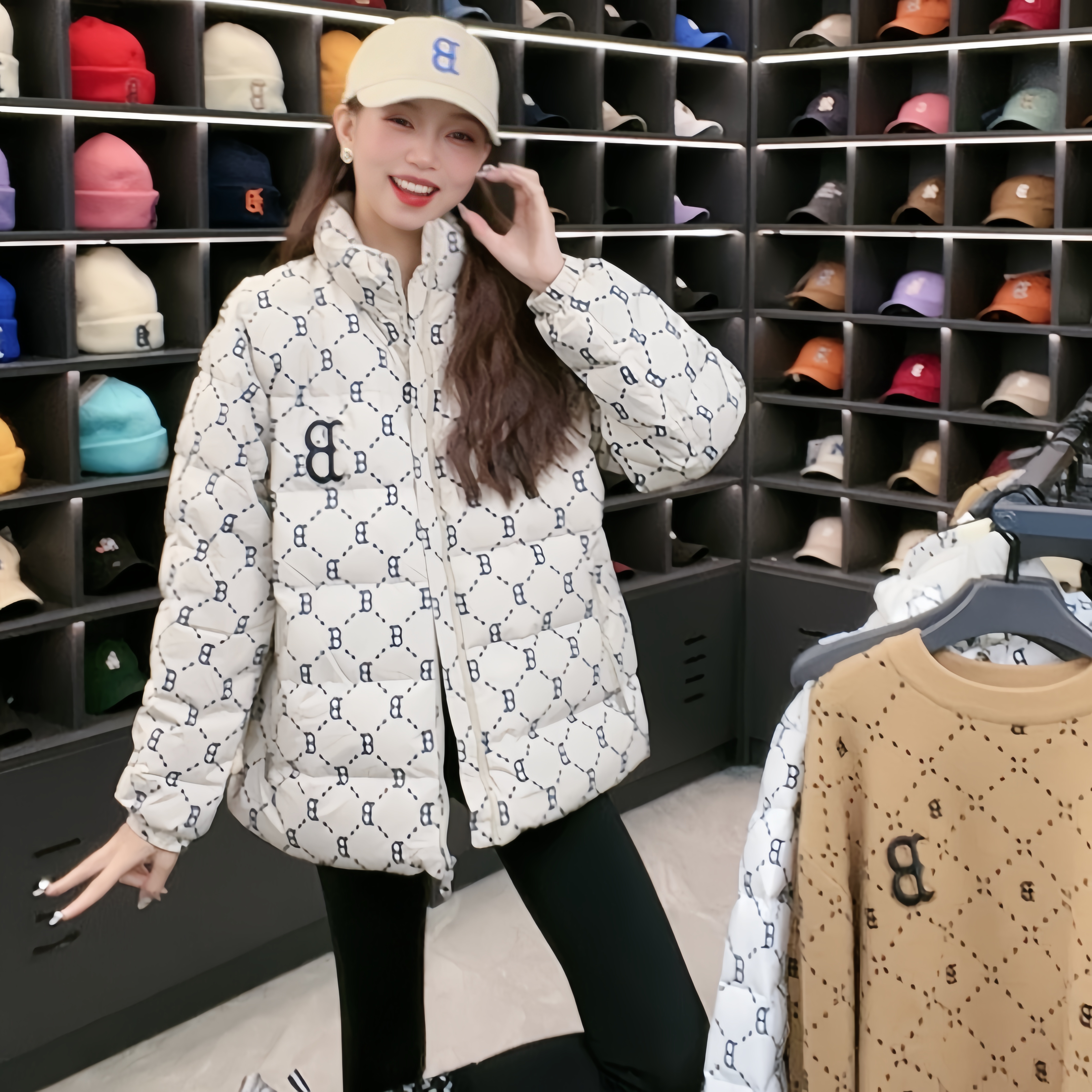 CLNKEL联名款满印老花时尚休闲情侣款厚款羽绒服 123 甜