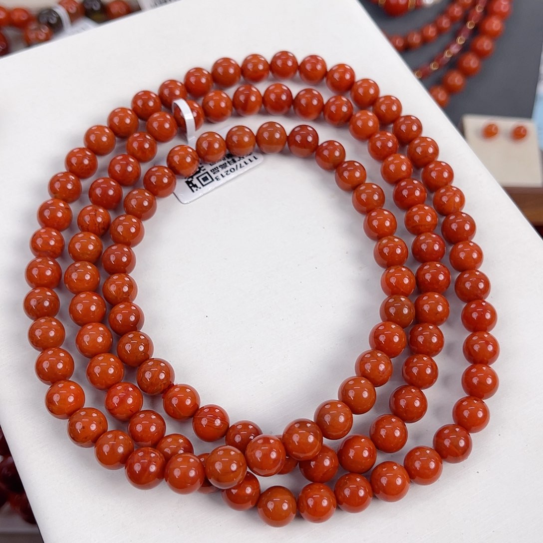 南红玛瑙未镶嵌瓦西柿子红火焰多圈8mm