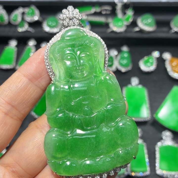 翡翠18K金镶嵌吊坠(不含链)翡翠