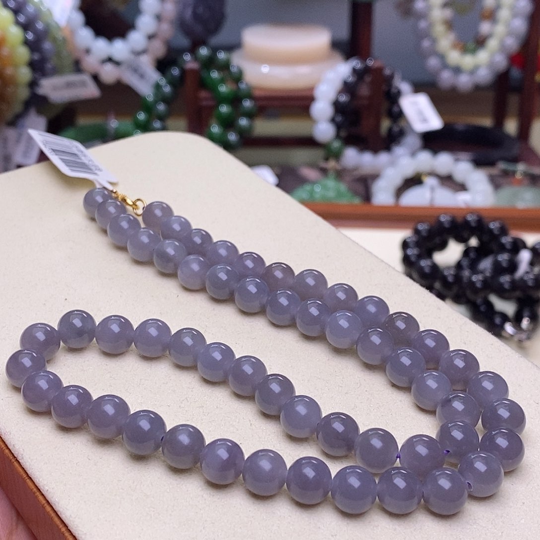 和田玉未镶嵌老矿料浓烟紫精品项链8m m