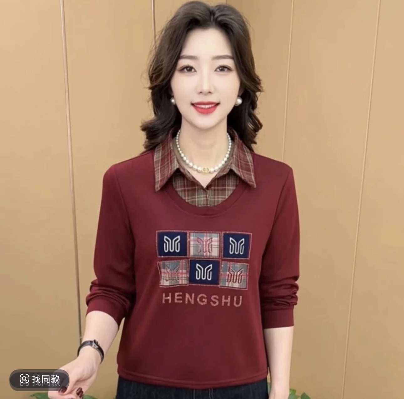 翻领字母常规款时尚风中老年女装长袖显瘦春秋女装