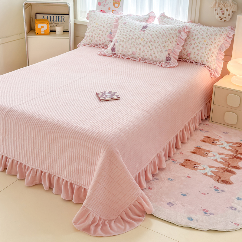 加厚榻榻米床盖牛奶绒冬季2025新款珊瑚绒被单夹棉加绒床单枕套三