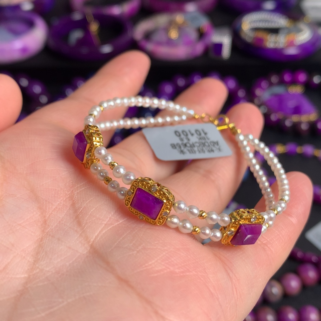 苏纪石（舒俱来）18K金镶嵌冰桃红手链