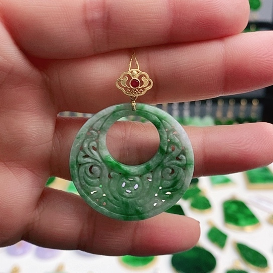 翡翠耳饰18K金镶嵌挂件