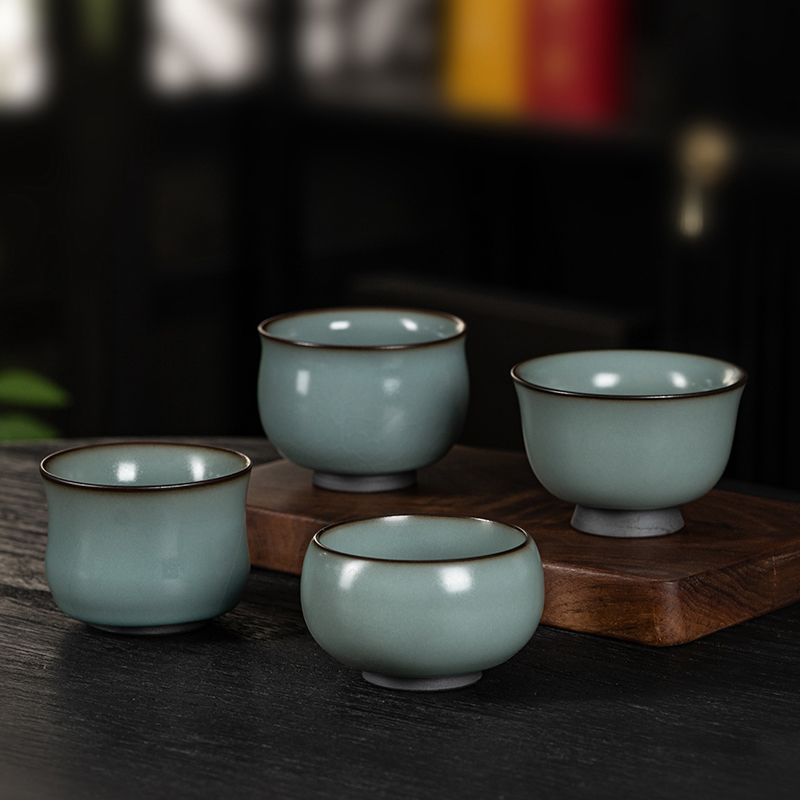 弘茗道 复古铁胎汝窑陶瓷功夫茶具茶杯手工泡茶主人杯家用个人杯