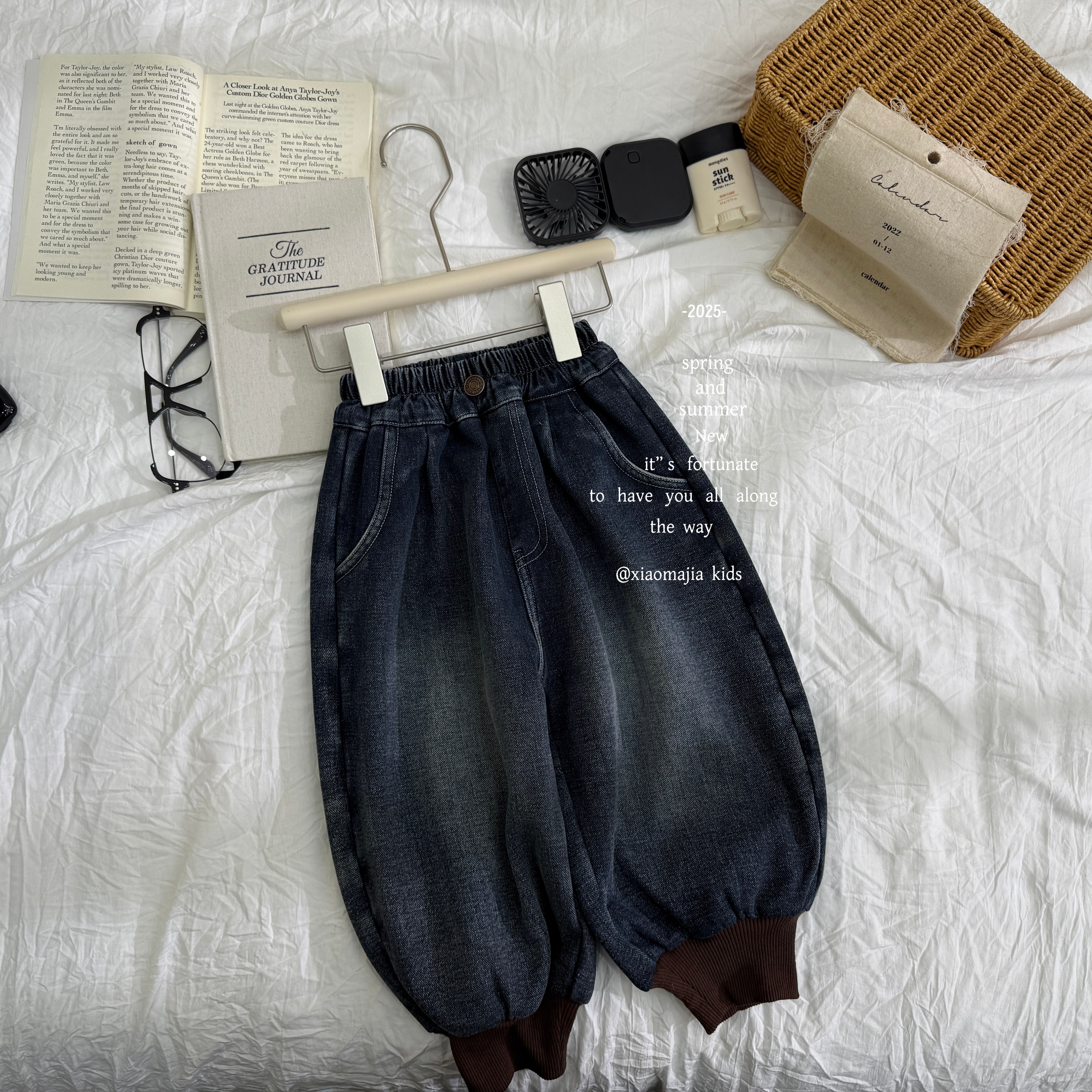 12现货-小马家冬款儿童加绒一体绒休闲牛仔裤6712松紧脚口裤百搭