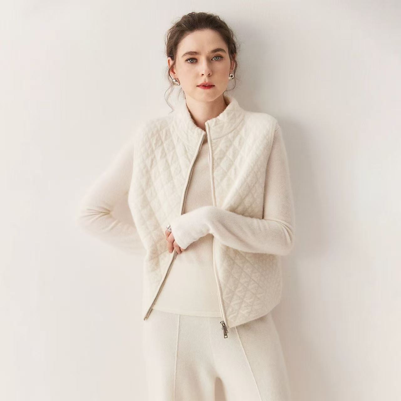 【万能搭配】100%纯山羊绒肌理感软糯马甲立领拉链短款针织开衫坎肩