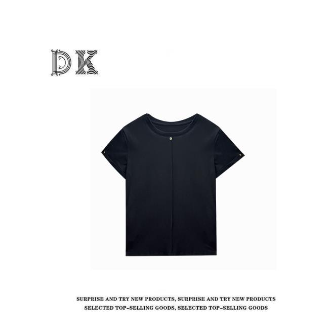 DK 2025夏季 设计感中缝线弹力修身显瘦圆领短袖T恤 91592