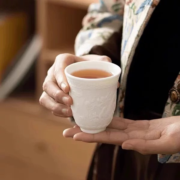 龙凤杯浮雕主人杯陶瓷杯中闻香杯