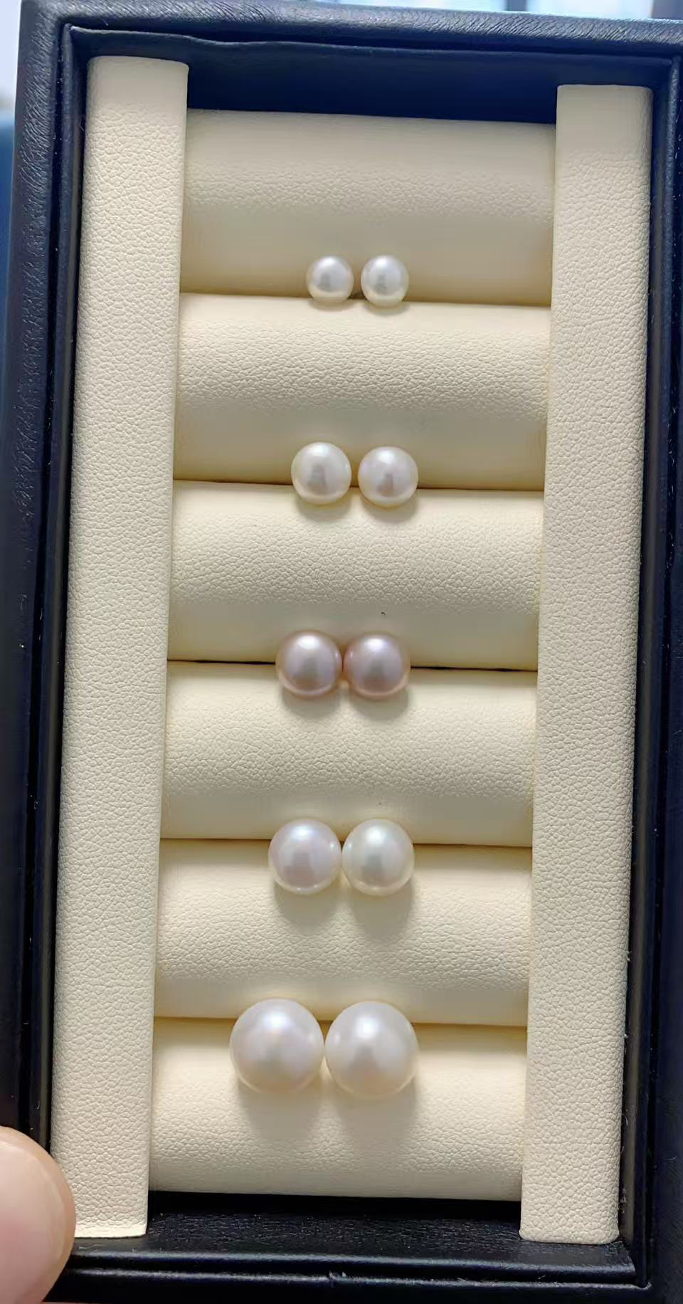 一单一拍淡水珍珠耳钉天然无核珍珠S925银耳针高亮镜面极光6点位