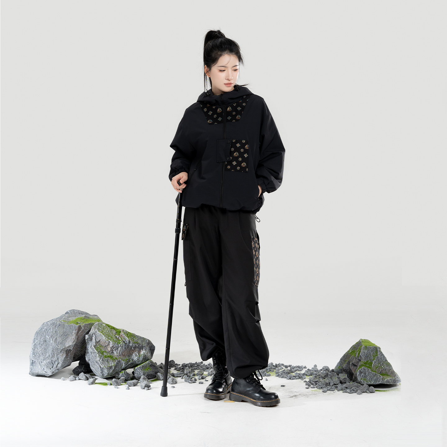 织造司[观川海]汉服连帽冲锋衣外套宽松直筒裤工装裤长裤（套装）