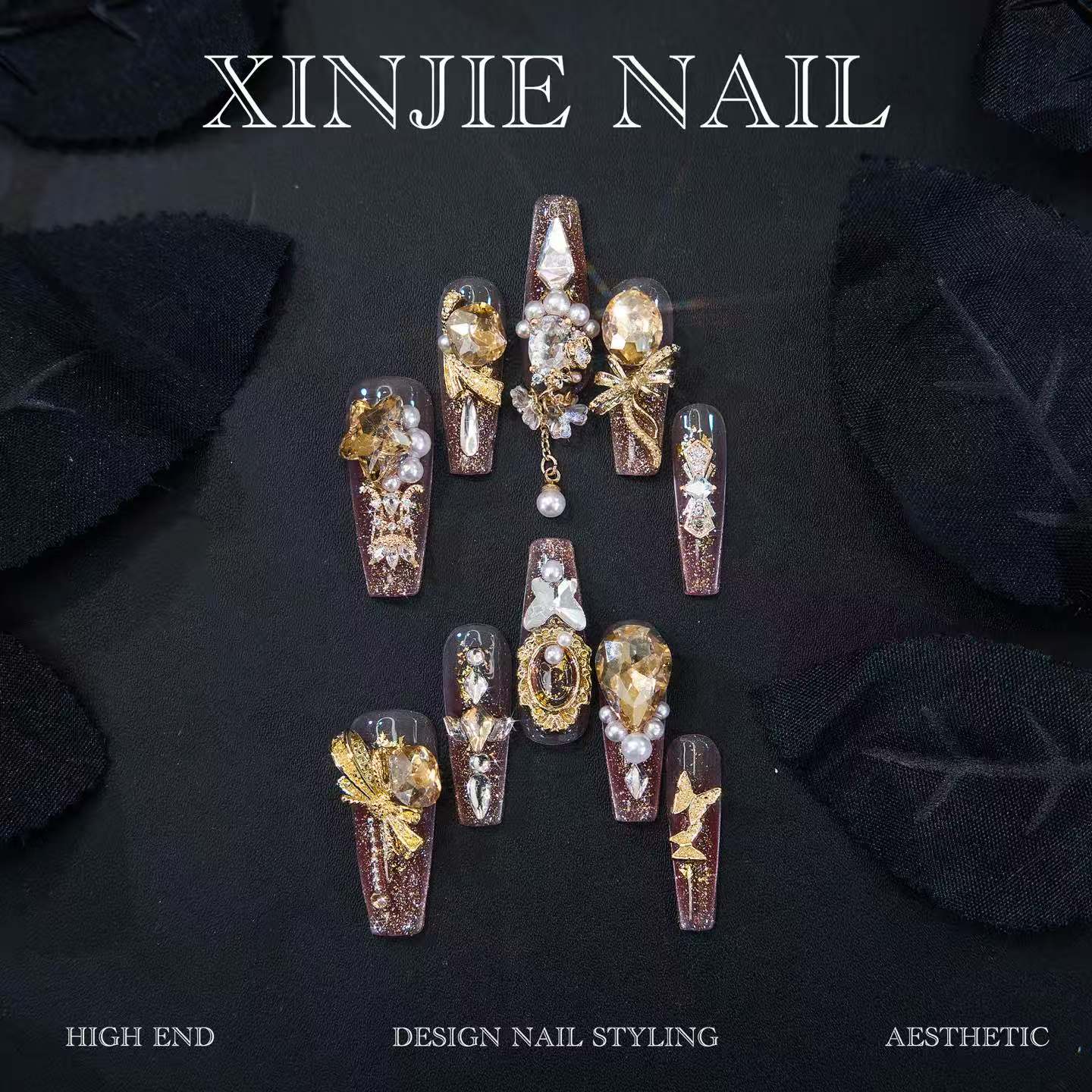 【3号链接】满钻设计穿戴甲纯手工穿戴甲重工轻奢美甲