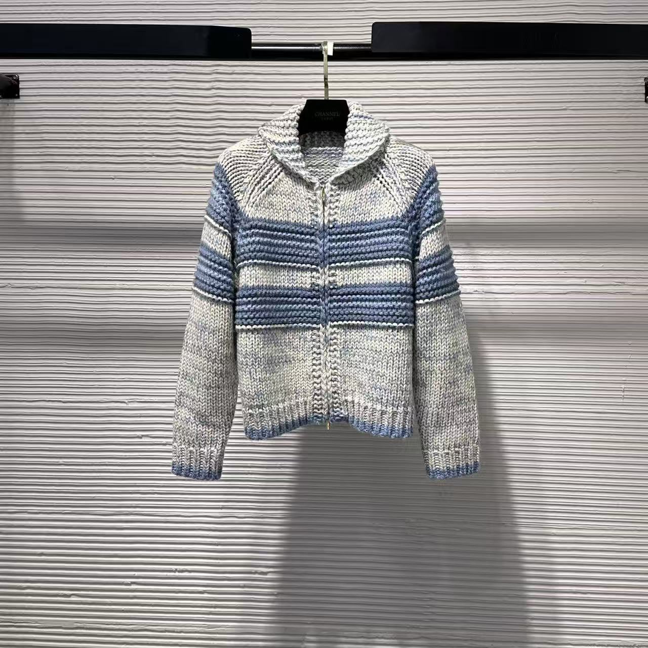 女毛针织衫条纹秋冬雾霾蓝短款针织衫长袖毛衣百搭B303