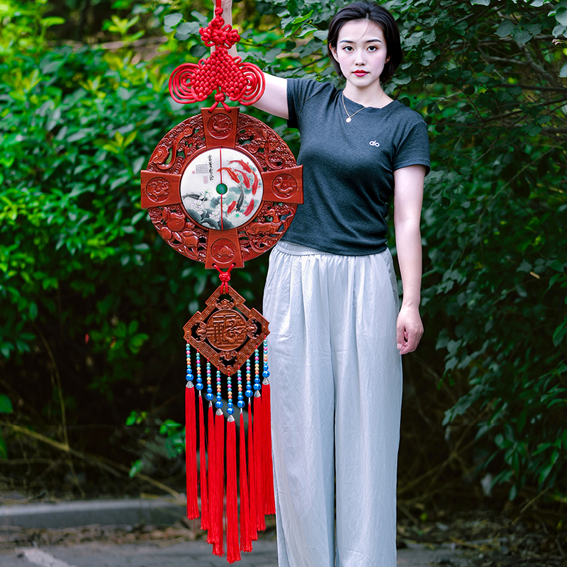 桃木玉扣中国结玄关客厅电视背景墙挂件乔迁之喜入户门挂件
