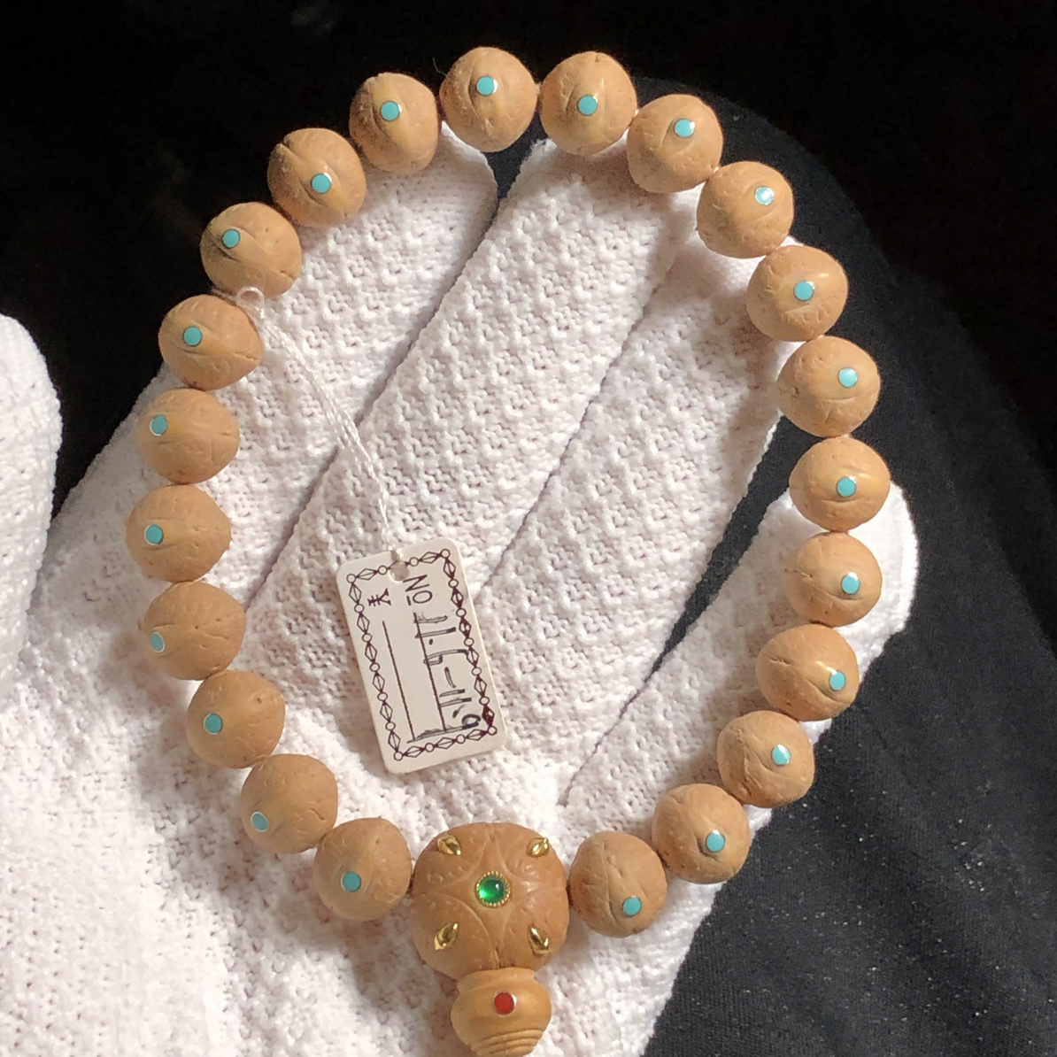 11.6～11.9mm实心籽姜黄皮镶嵌松石尼泊尔小凤眼菩提手串