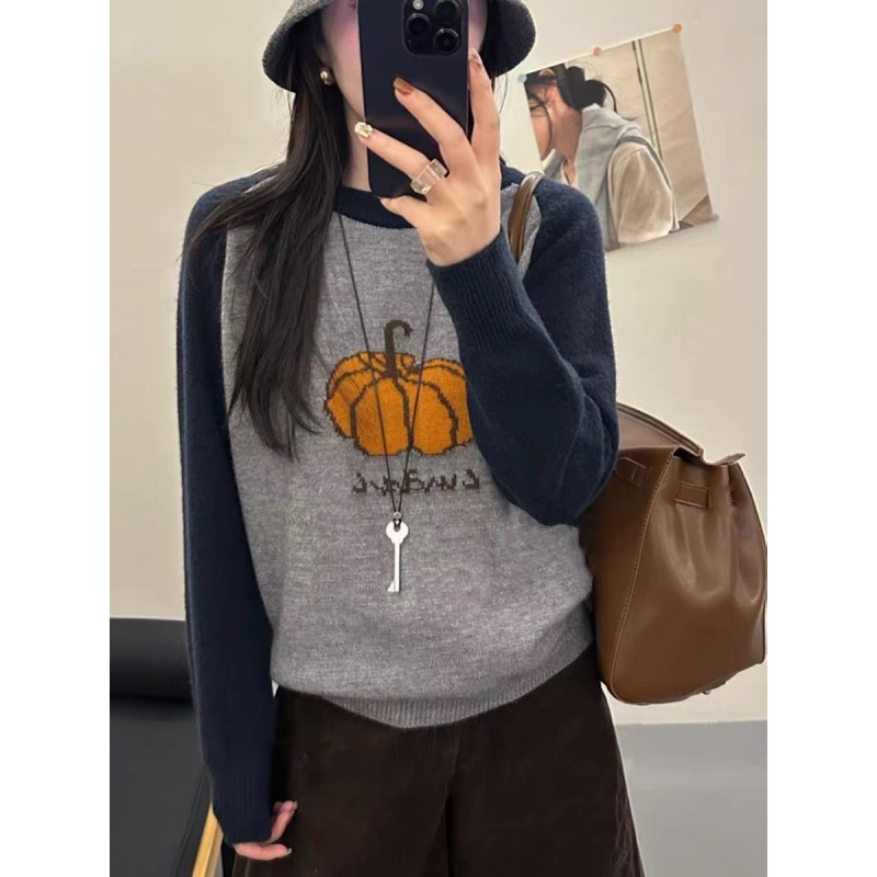 精品~亲肤显瘦-重工大南瓜刺绣针织套头A540