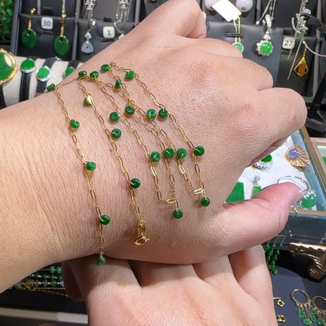 翡翠18K金镶嵌颈饰满天星45cm