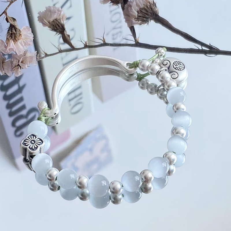 足银手链 YUEYING•足银999  四瓣花如意半镯手绳