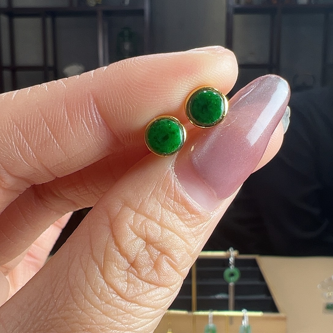 翡翠银S925镶嵌耳饰耳环52