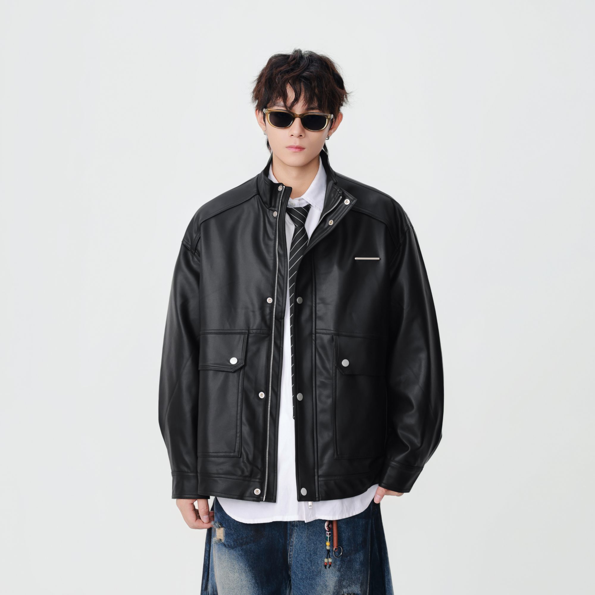 双子星男士皮衣外套秋冬季2025新款痞帅机车休闲男装宽松夹克上衣