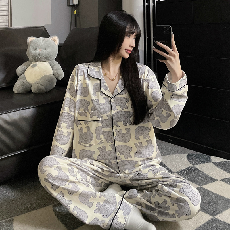 加肥240斤睡衣男女秋季大码加肥胖mm宽松薄款水洗棉情侣家居套装