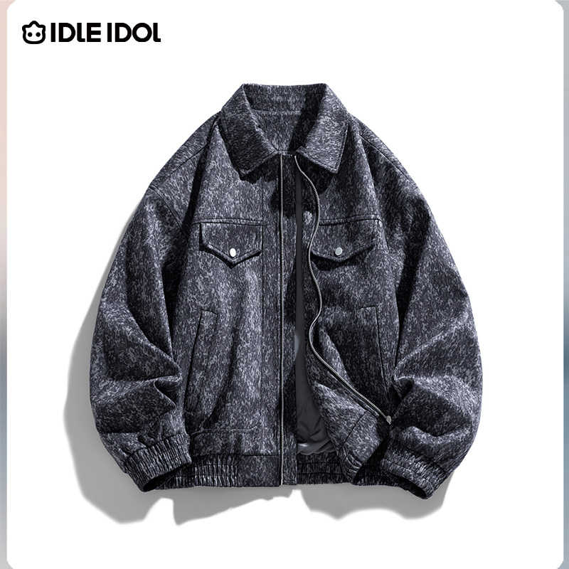 IDLE IDOL秋季新款扎染麂皮绒翻领夹克潮牌时尚休闲宽松男装夹克