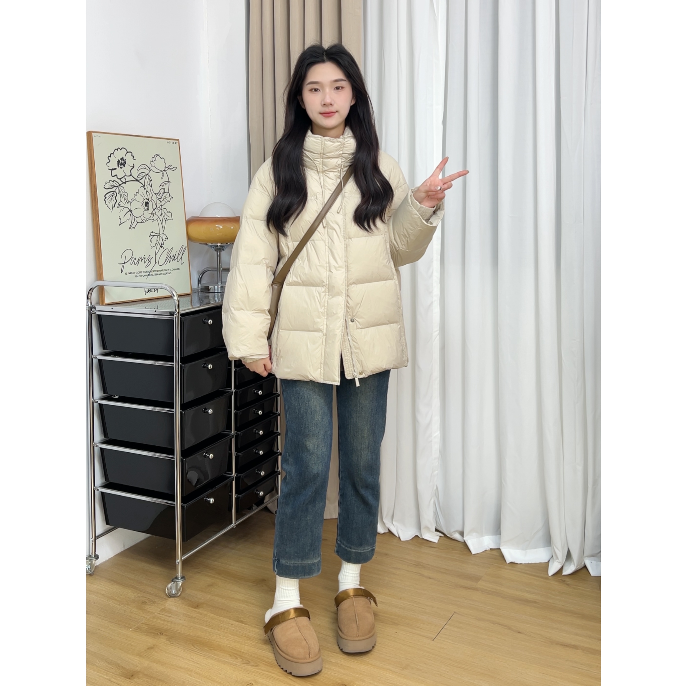 【张柒月】 韩系简约纯色百搭连帽小个子保暖冬季90白鸭绒羽绒服