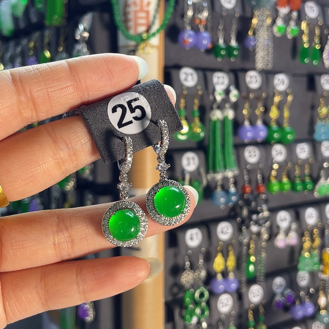 翡翠银S925镶嵌耳饰25