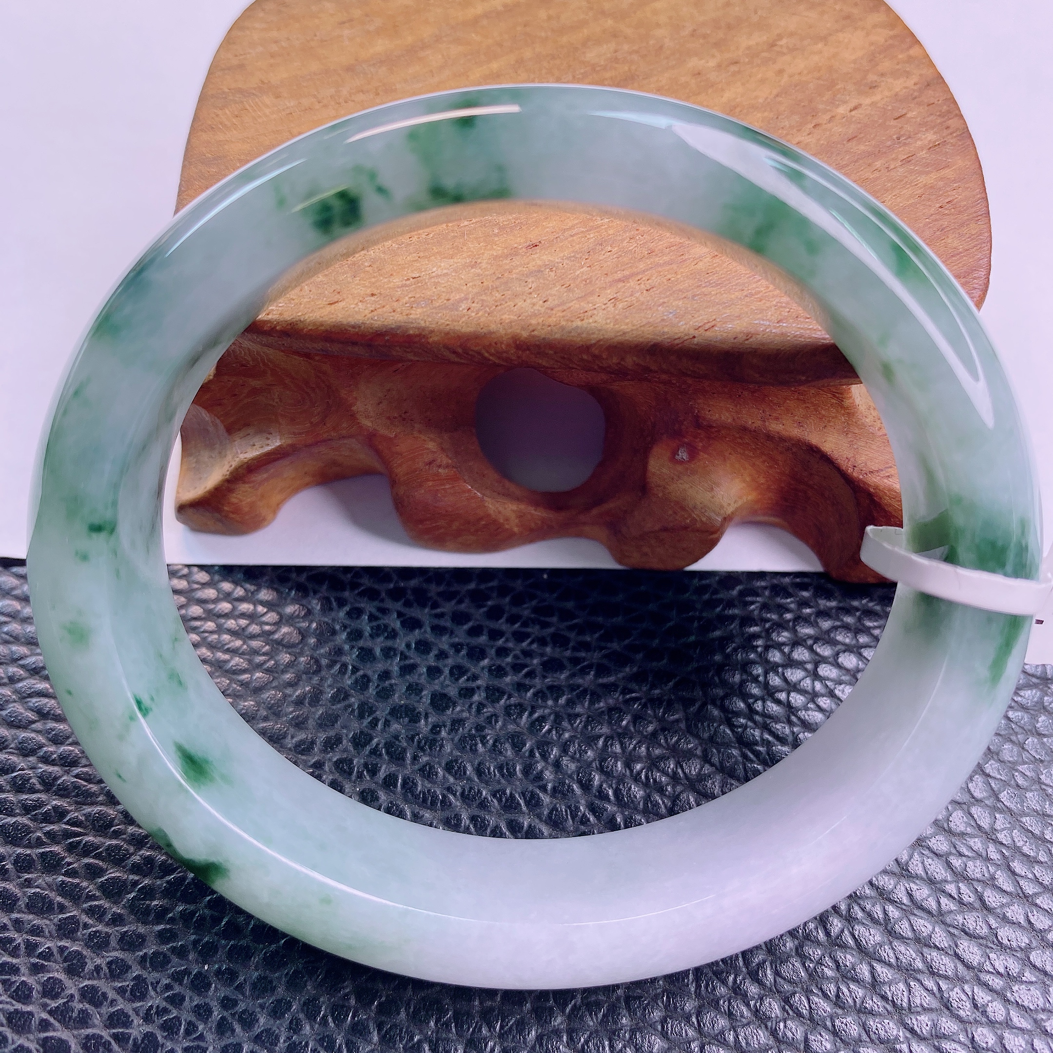 缅甸天然A货翡翠手镯54-55贵妃飘花手镯精美女款冰透飘绿女士少女