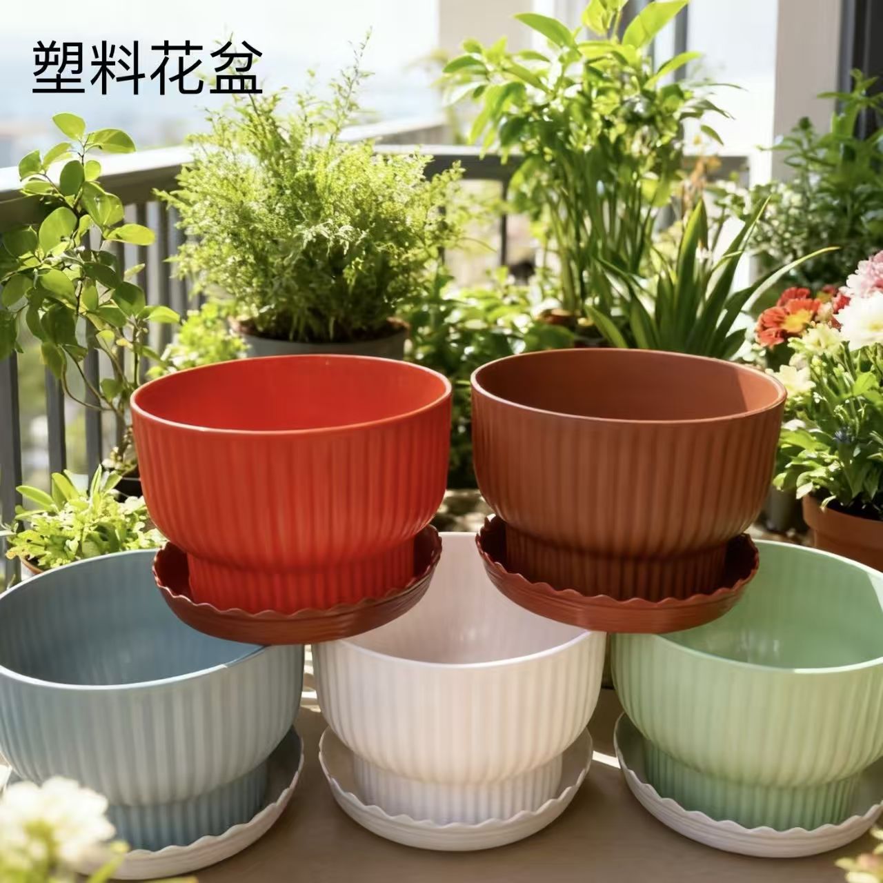 发五个创意马卡龙色多肉花盆塑料送底托透气防烂根多肉绿植都能用商品图