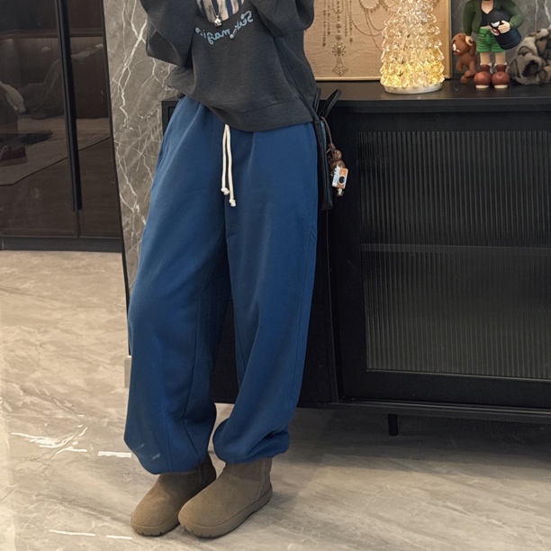 【no退no换】【孔雀蓝裤】韩系松弛慵懒显瘦收脚直筒松紧腰卫裤6059