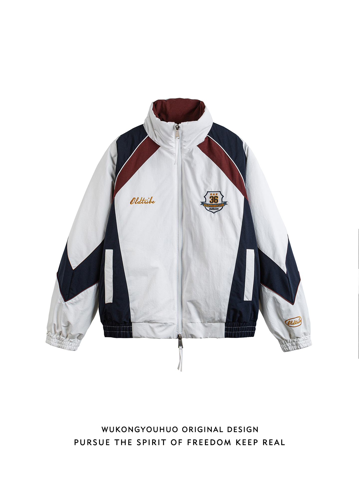 潮牌美式复古撞色运动棉衣男冬季情侣加厚外套国潮保暖棉服男士