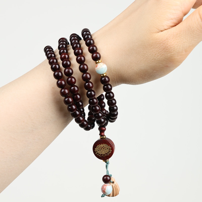 MK320小叶紫檀金莲净心108颗手串