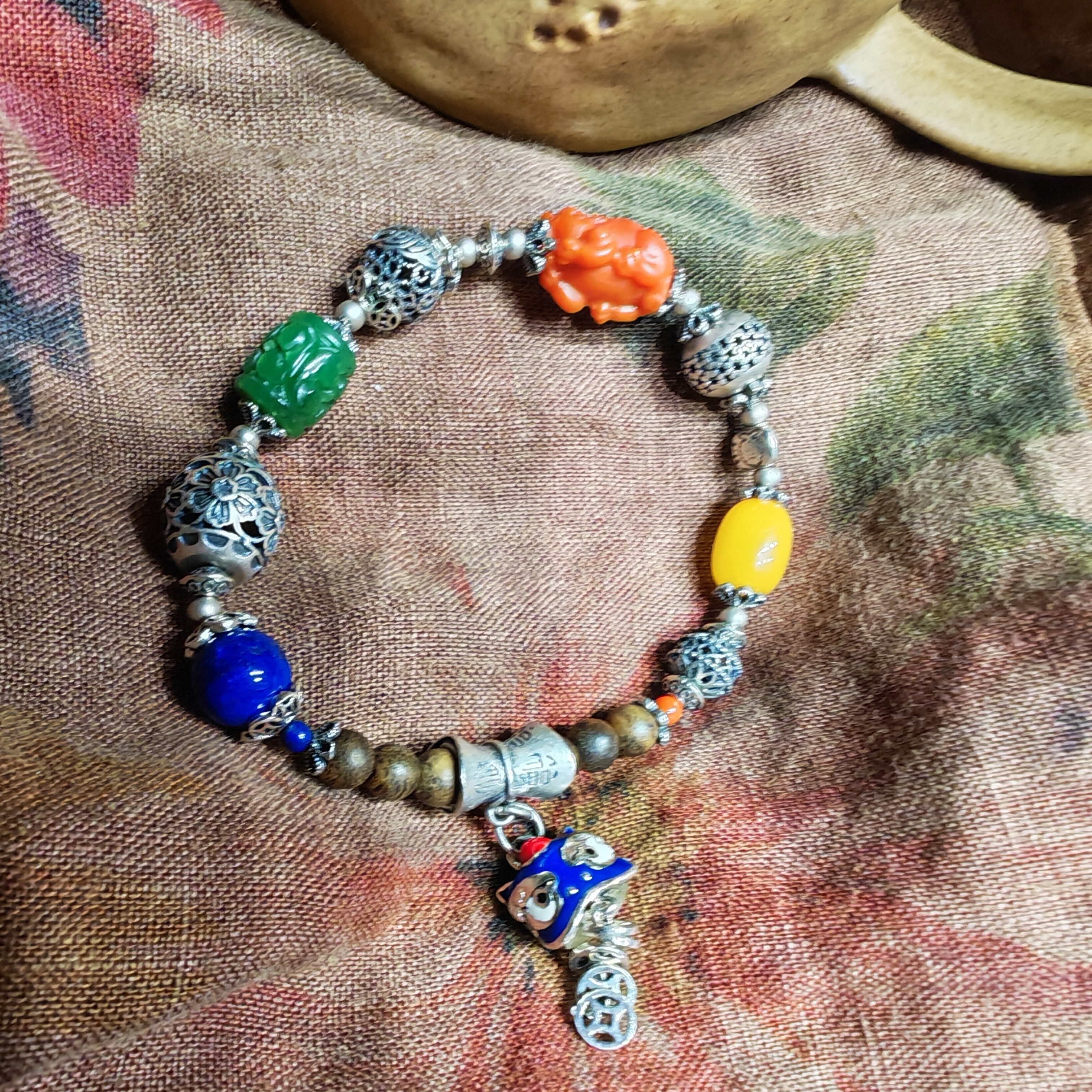 925银手链 925银手链 多财多宝貔貅手链民族风手工编制手串