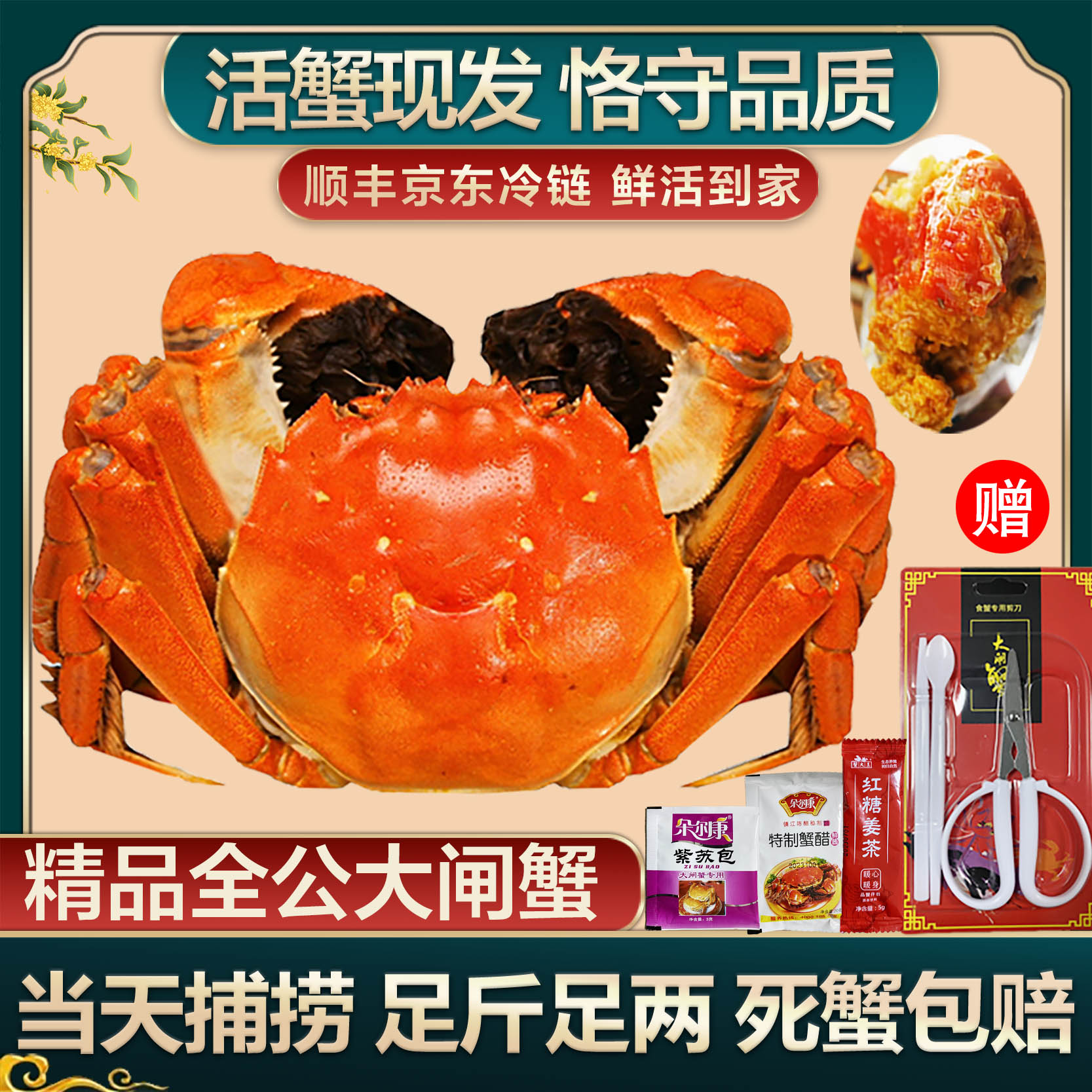 【苏州金标活蟹现货】全公蟹6.1-5.8两 多送2只到手共6-10只礼盒装精品大闸蟹 顺丰京东冷链包邮
