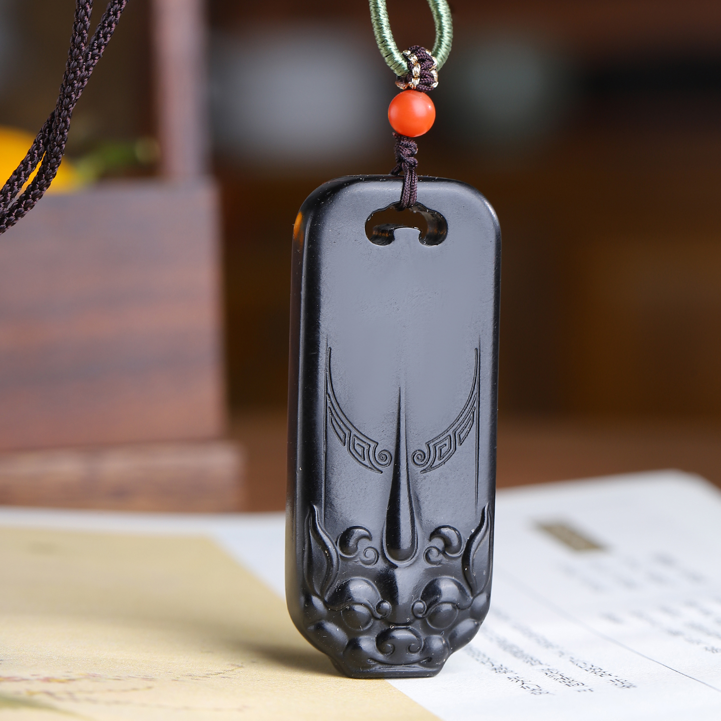 守护 招财瑞兽 和田玉墨玉双面雕设计款 59.9/24.3/10mm 35g