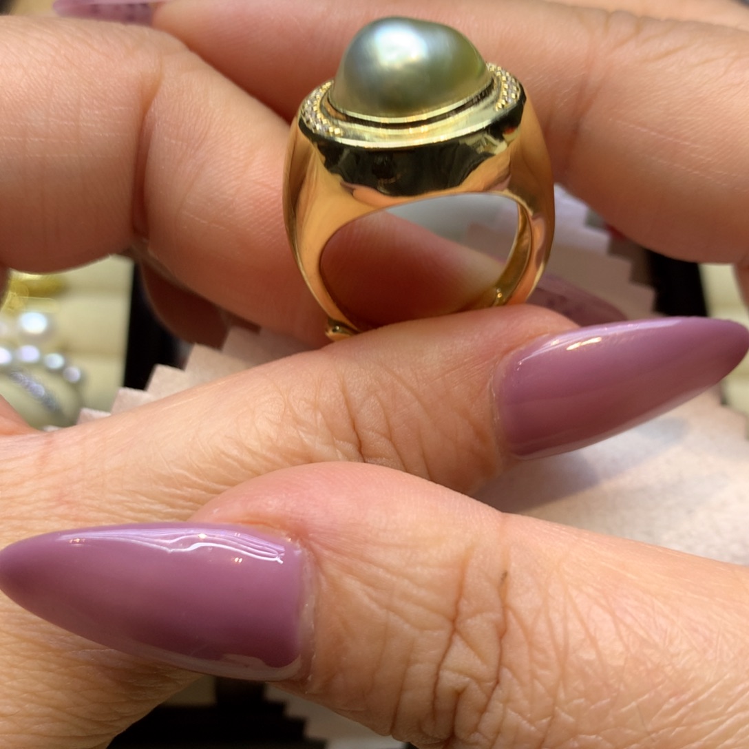 银S925镶嵌戒指海水珍珠