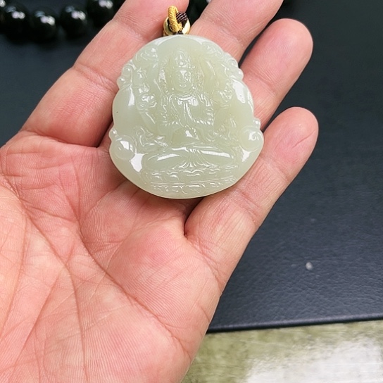 和田玉吊坠银S925镶嵌