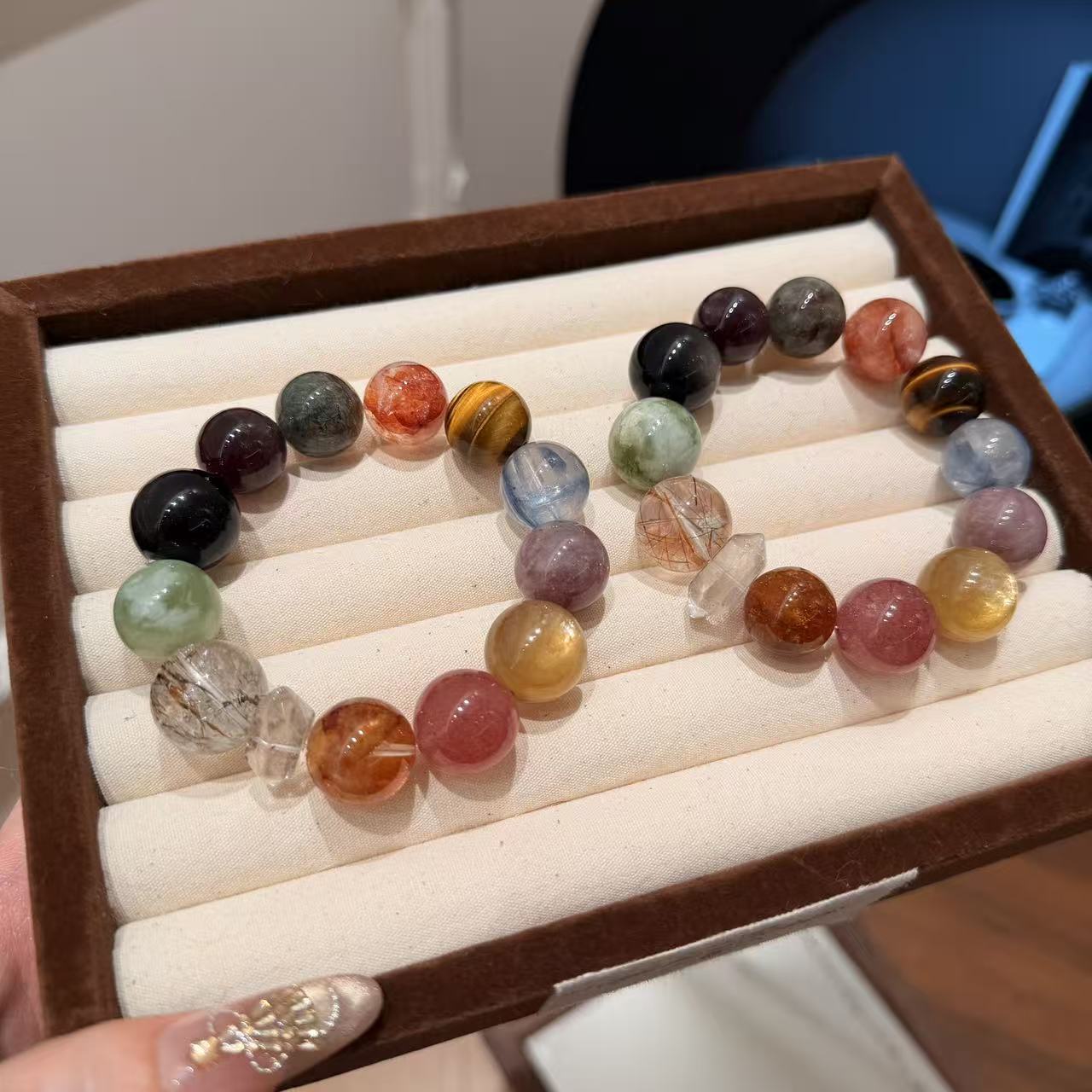 金锂云母绿幽灵黑金超七蓝晶石多宝水晶手串手链 多样性发一ZE116